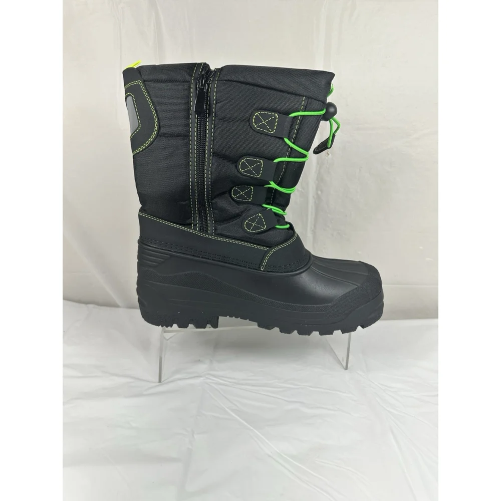 DREAM PAIRS Boys Girls Snow Boots Waterproof 4 Big Kid, Black/Neon/Green